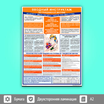 Плакат «Вводный инструктаж по гражданской обороне» (С-90, ламинированная бумага, А2, 1 лист)